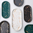 Nordic Ins Ceramic Marble Oval Tray Jewelry Storage Tray Accessories Soap Holder Golden Wave Bathroom Cup Bath Decoration