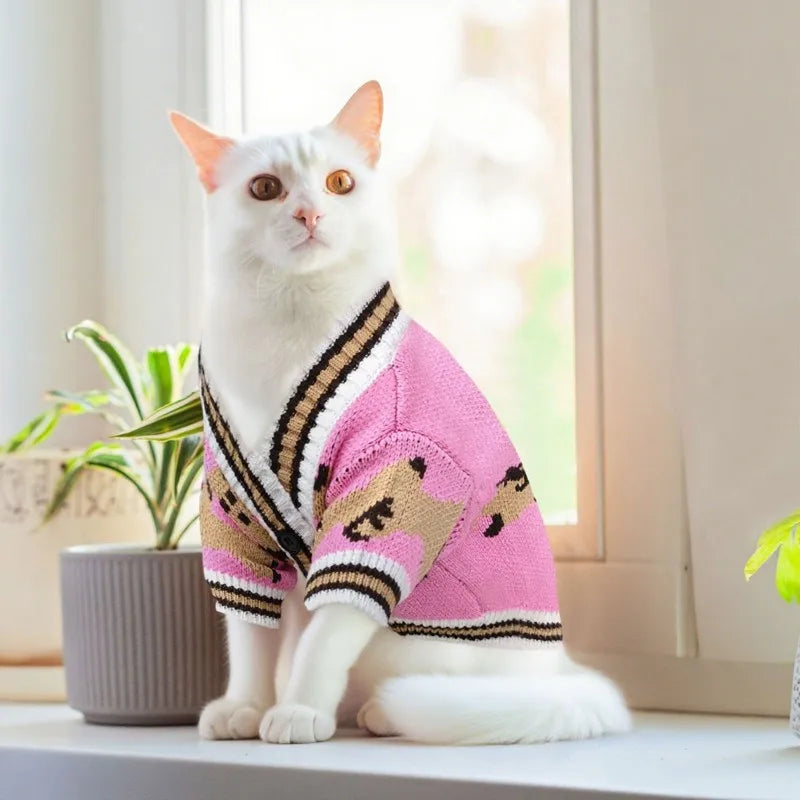Dog cardigan made of knit warm and striped