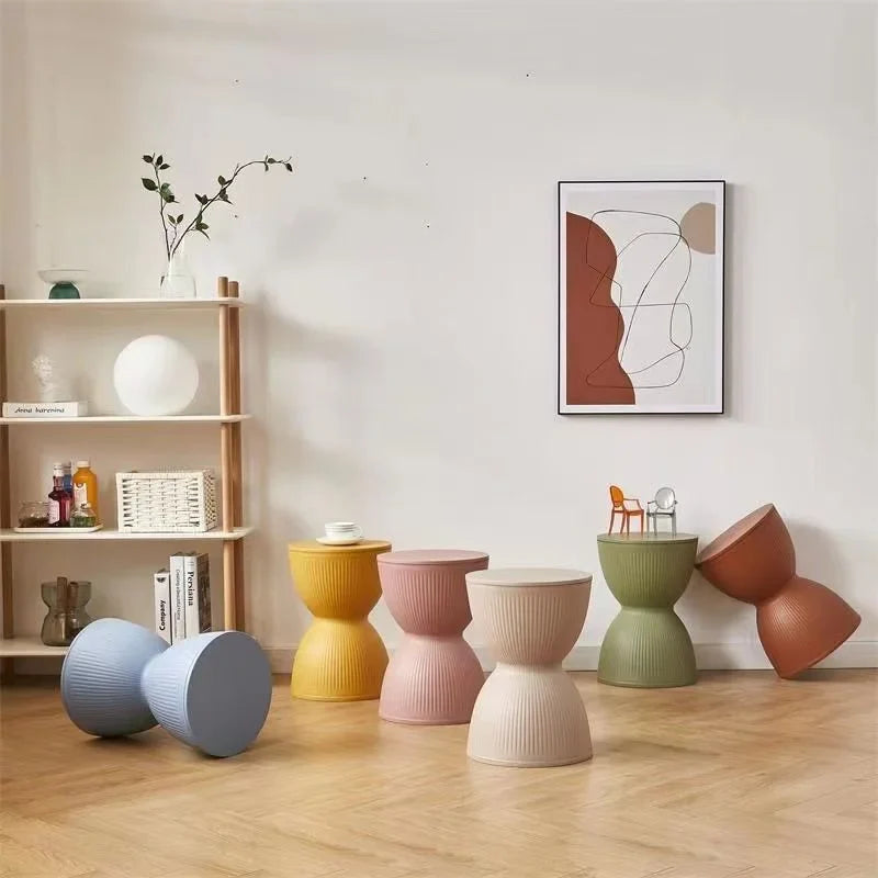 Nordic Plastic Low Side Table with Hourglass Design