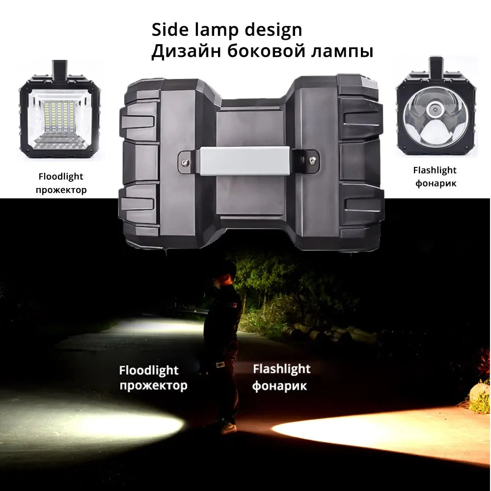LED Battery Spotlight DualonX Pro | 40 W | Double Lamp with 7 Light Modes | Rechargeable & Waterproof IP64 | Power Bank Function