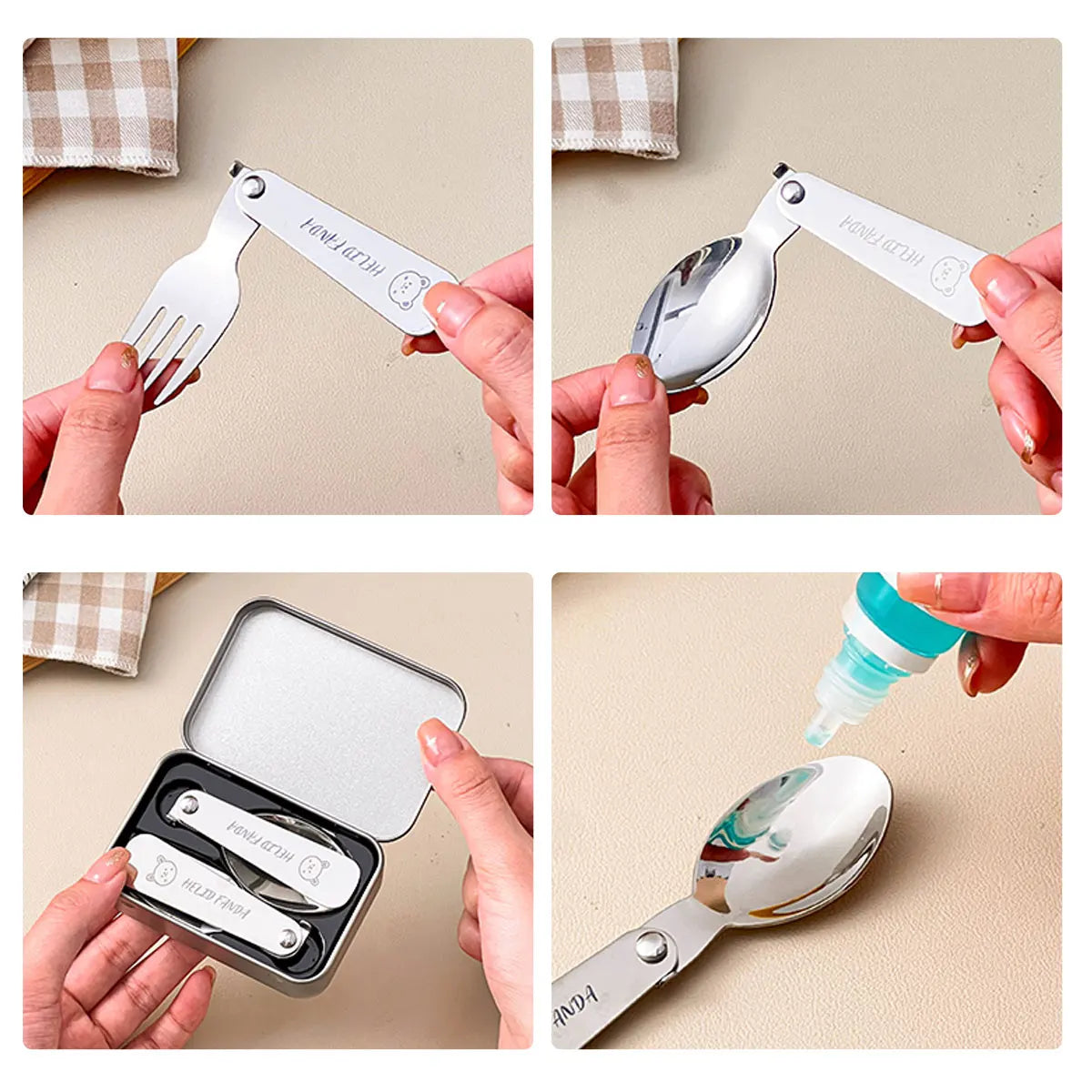 Trekking Camping Cutlery 3-piece | Foldable Spoon & Fork with Storage Box | Stainless Steel | Compact & Reusable