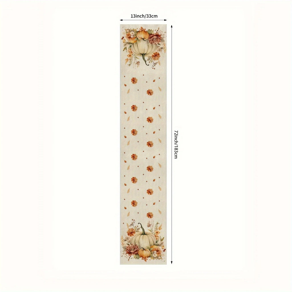 Autumna Autumn Table Runner | Pumpkin & Flower Motif | Washable & Durable | Linen Look | 150–275 × 33 cm