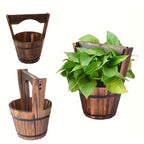 Wooden Bucket Planter in Barrel Design for Garden and Terrace – Decorative Flower Pots made of Wood