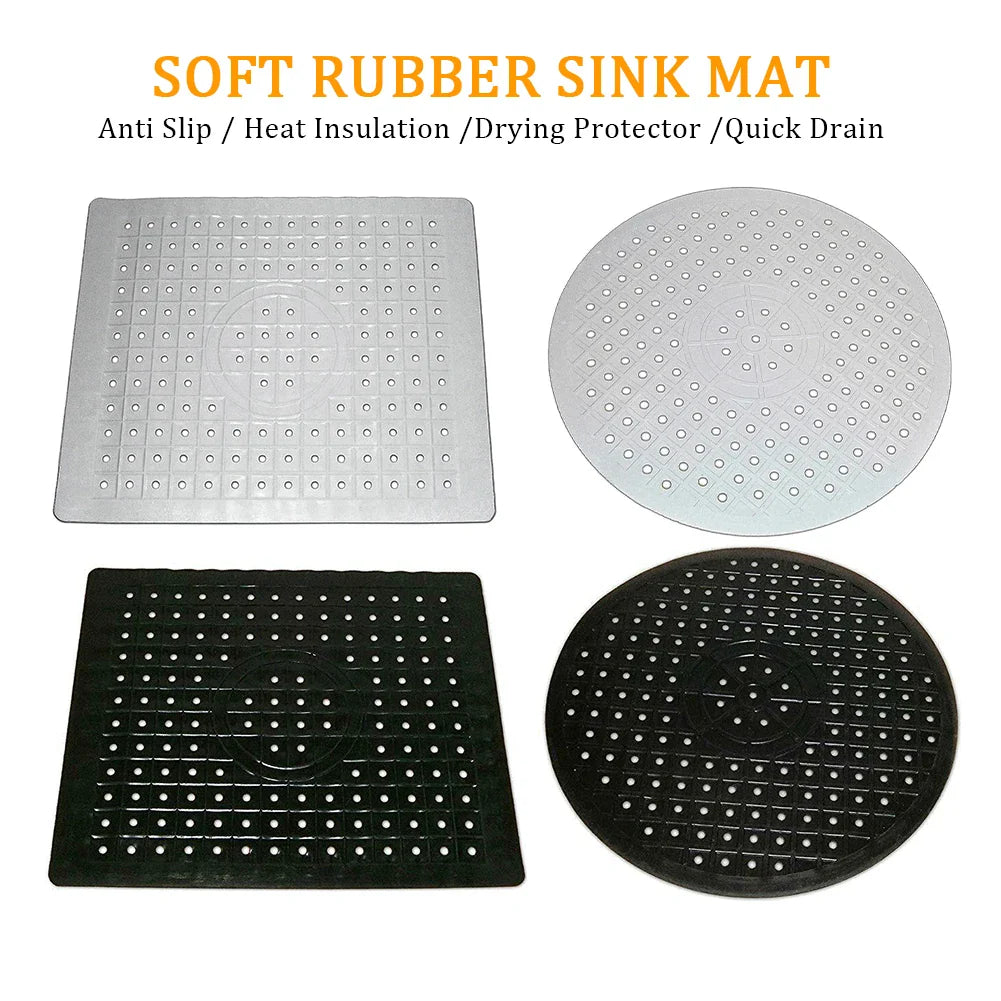 Rubberin Non-slip Sink Mat Made of Rubber | Heat-resistant Draining Mat & Base | Soft Silicone Mat for Kitchen & Bathroom | Rectangular or Round