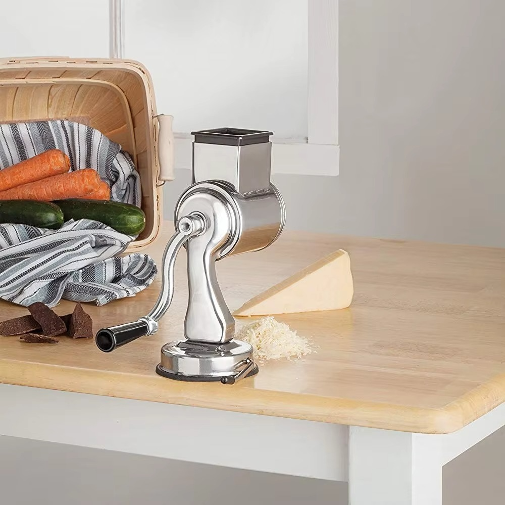 Rotary Vegetable Grater with 5 Stainless Steel Blades, Suction Cup Base, Dishwasher Safe