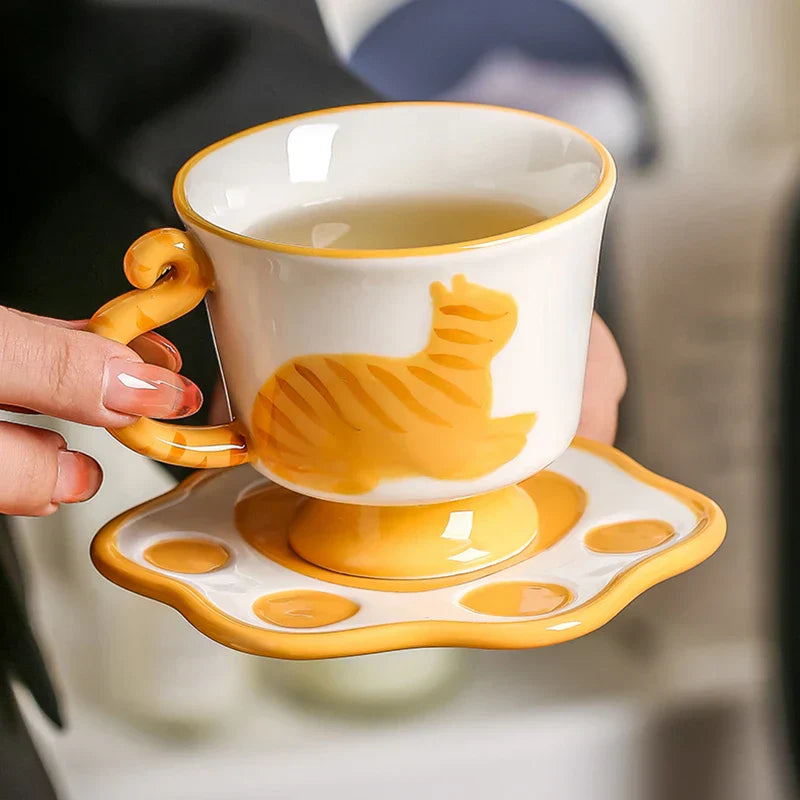 Orange Cat Handcrafted Ceramic Coffee & Tea Set