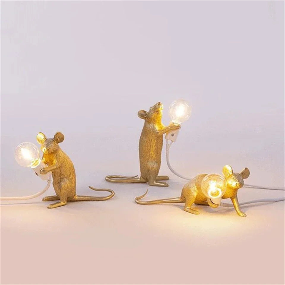 Modern LED Animal Table Lamps: Resin Rat, Cat, and Squirrel Night Lights