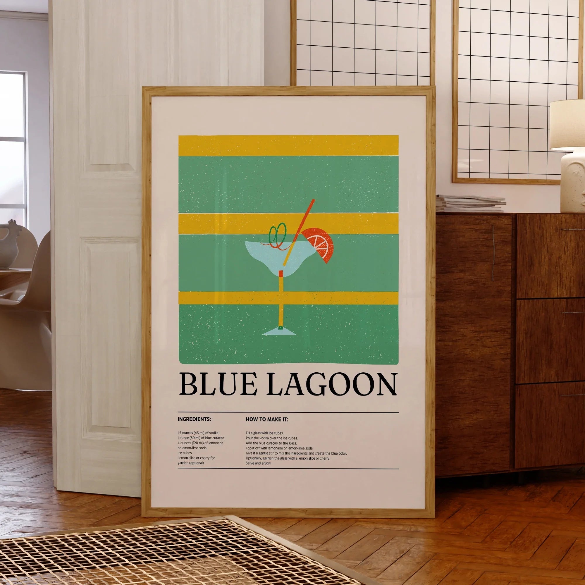 Blue Lagoon Cocktail Wall Art – Modern Minimalist Drink Decor