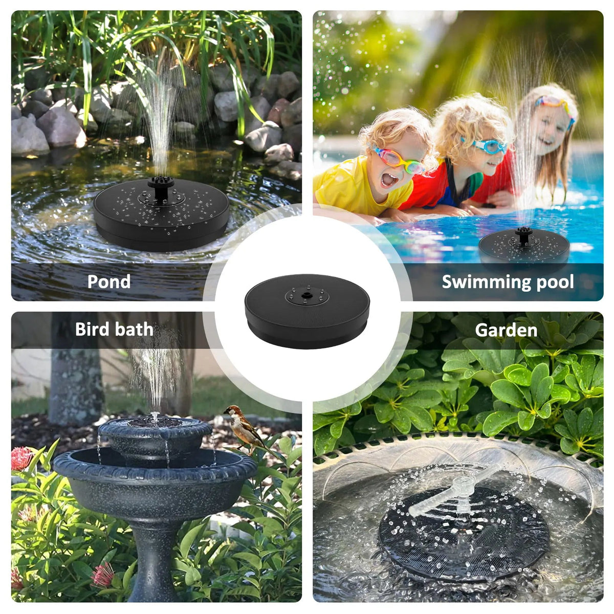 AquaLume Solar Spring | 3W Solar Fountain with LED Color Play | Up to 60 cm Fountain Height | 7 Nozzle Attachments