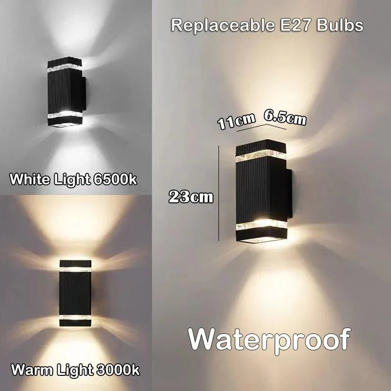 LumiBloc LED outdoor wall light | Up & Down effect | E27 socket | IP65 waterproof | Modern design for garden & balcony