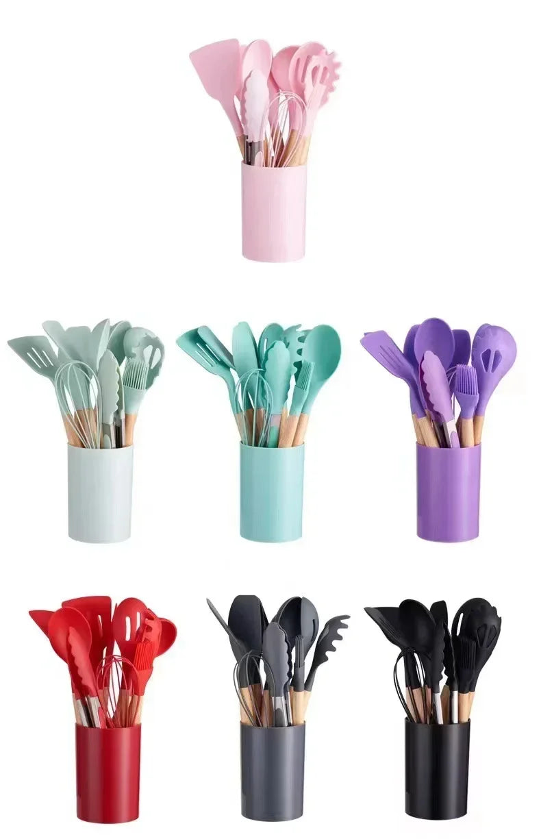 ChefEase – 12-piece silicone kitchen utensil set with wooden handles