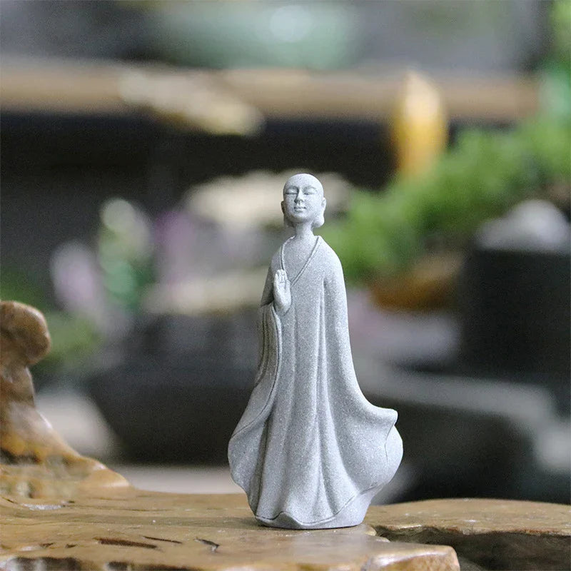 Buddha Stone Statue Small Buddhist Monks Tibetan Buddhism Figures Zen Garden Ornament Meditation Home Aquarium Decoration