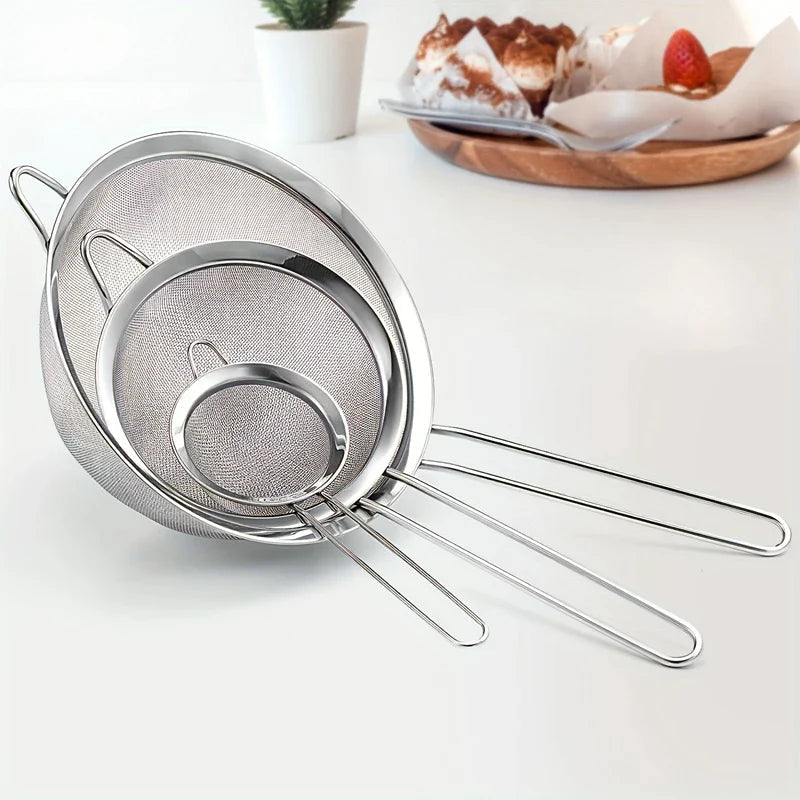 Stainless Steel Kitchen Sieve Set ProSift MeshLine | 3-piece | Fine sieve for flour, juice, soy milk & pasta | 8/10/14 cm diameter