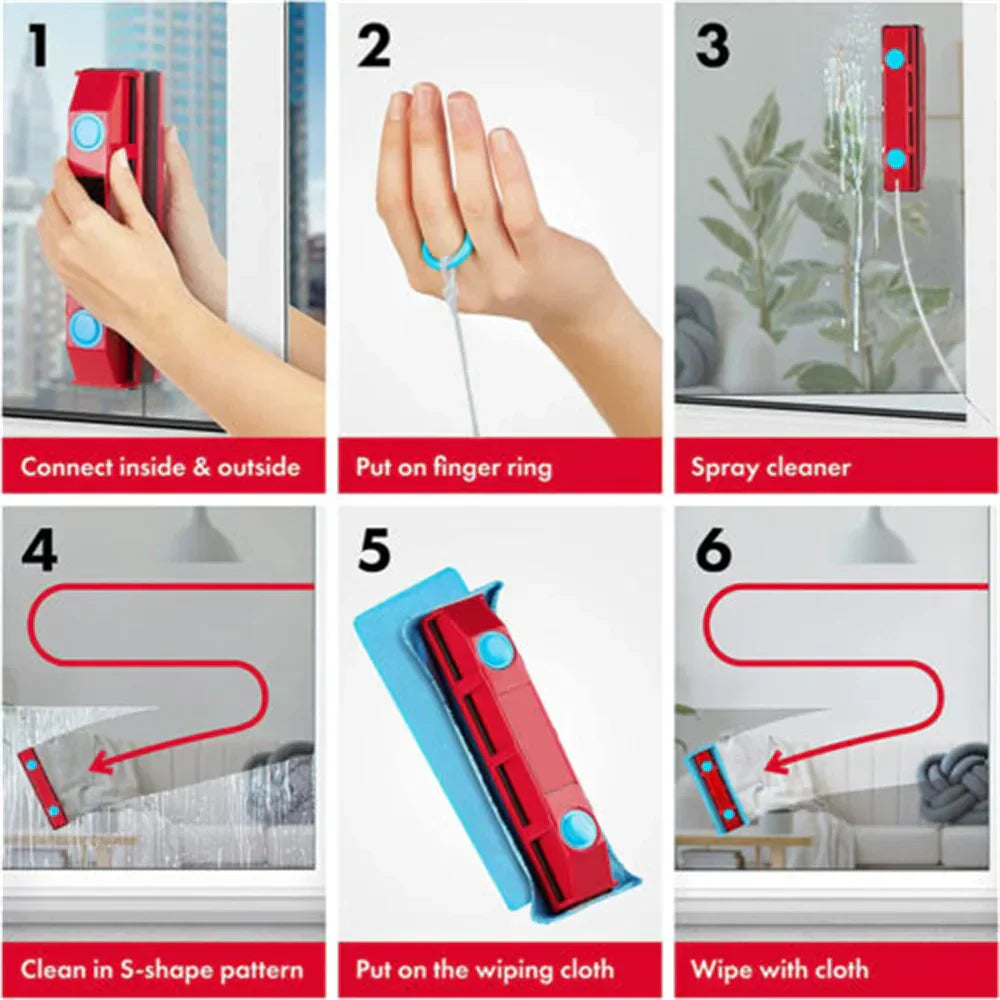 ClearGlide Magnetic Window Cleaner | Double-Sided Cleaning | With Microfiber Pads | For Streak-Free Windows