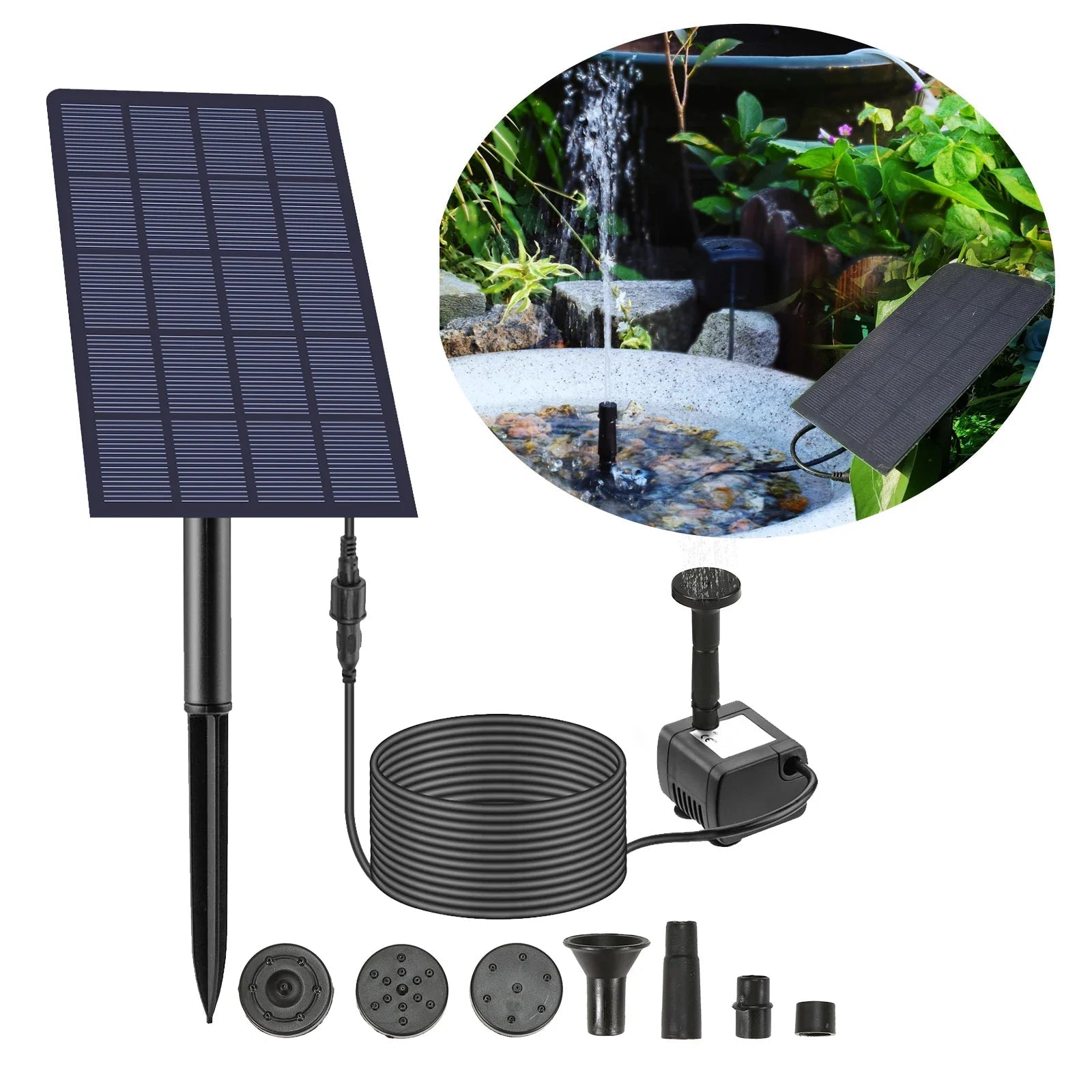Solar Fountain SOLAQUA | 6-in-1 Set with 4 Nozzles | Without Power Connection | For Pond & Garden