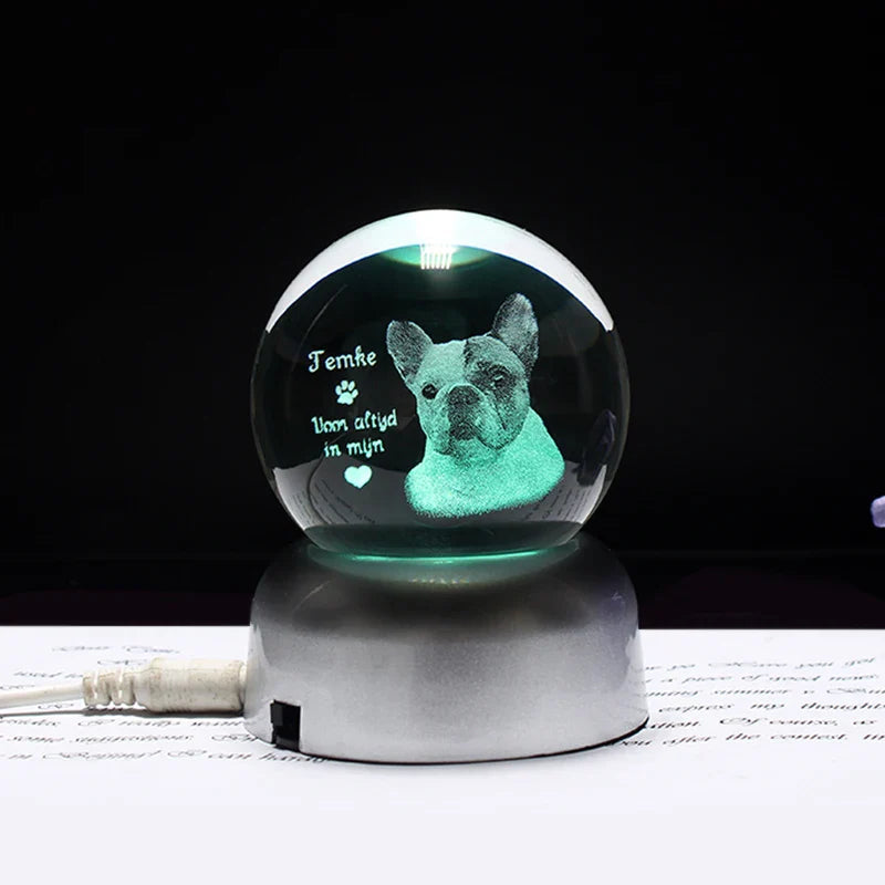 Personalized crystal ball with pet photo & LED base