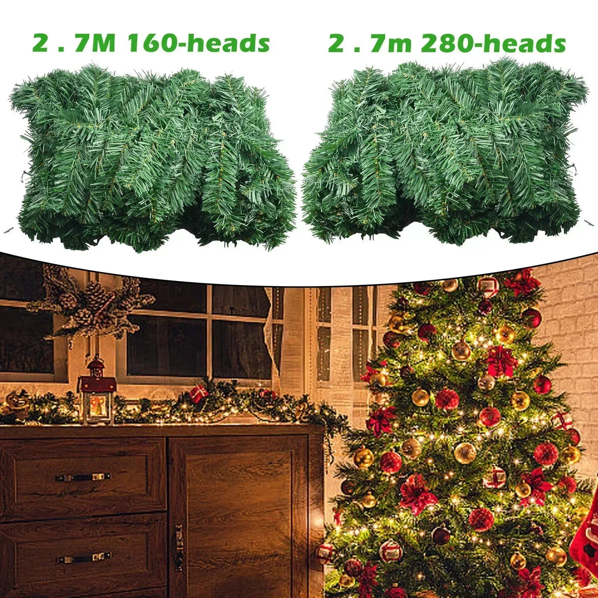EverPine Christmas Garland | 2.7 m Artificial Fir Garland | Dense PVC Fir Branches | Christmas Decoration for Staircase, Fireplace & Windows