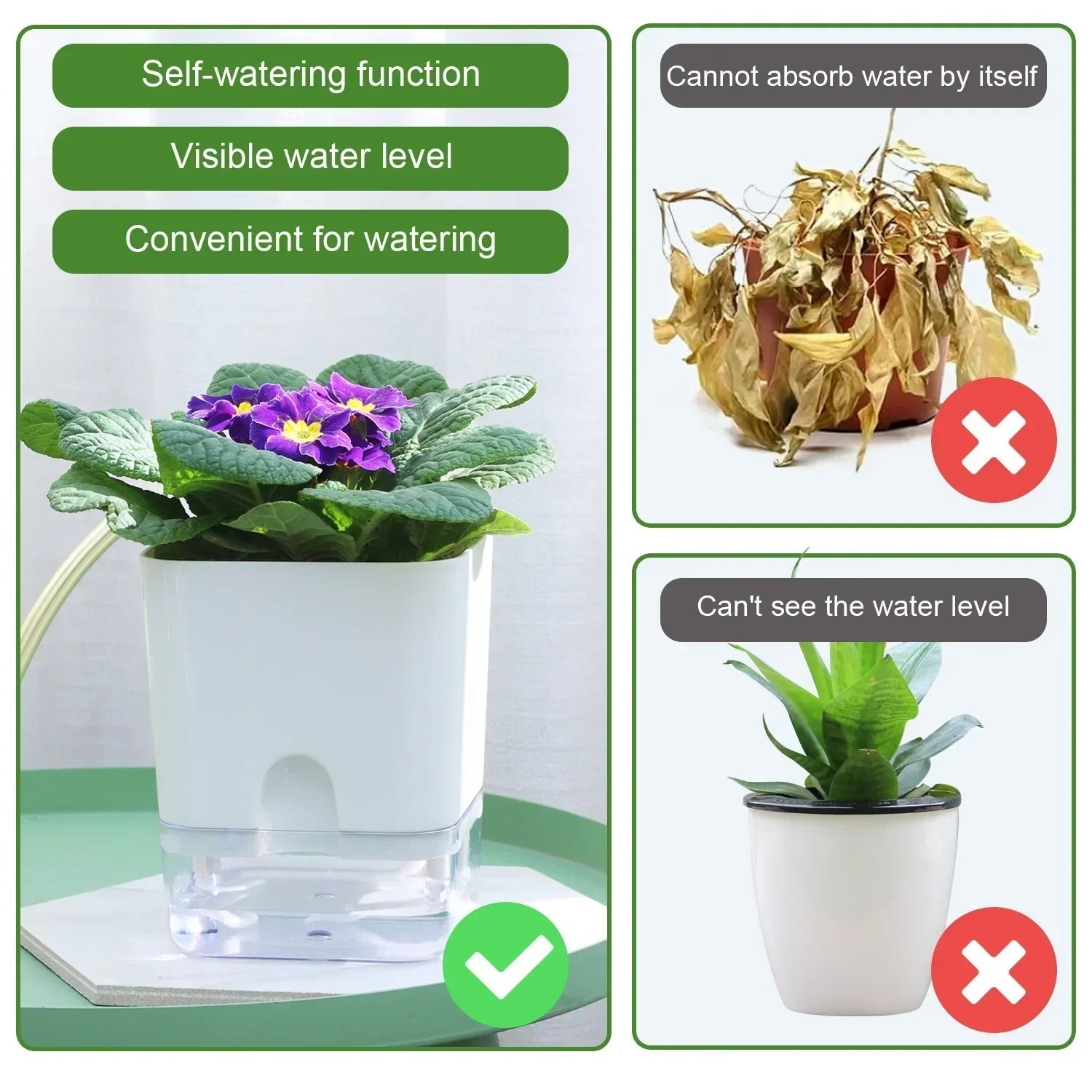HydroLino Flower Pot | Self-Watering | Compact & Transparent | For Indoor Use