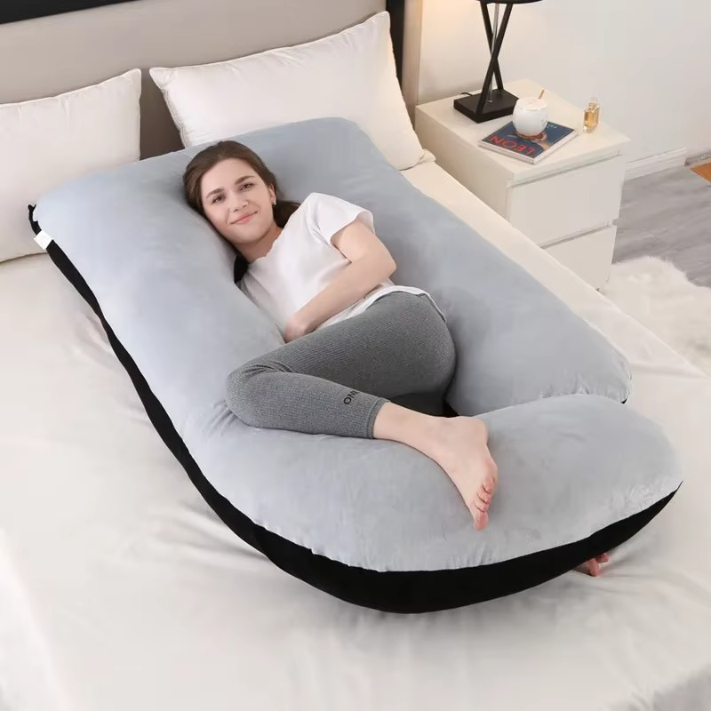 J-Shaped Maternity Support Pillow for Side Sleeping and Breastfeeding