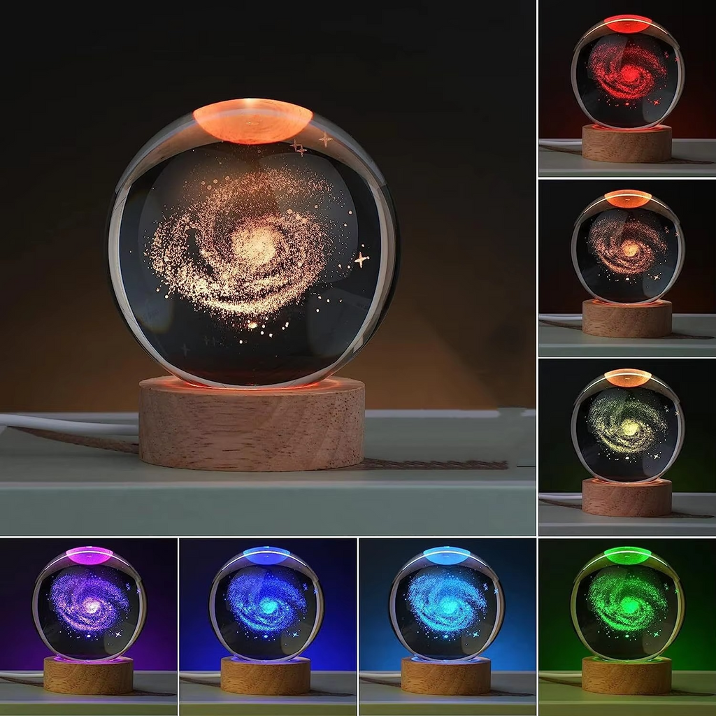 2.36 in RGB Crystal Ball Night Light with Milky Way and Moon - Cosmos-Inspired Bedside Decoration