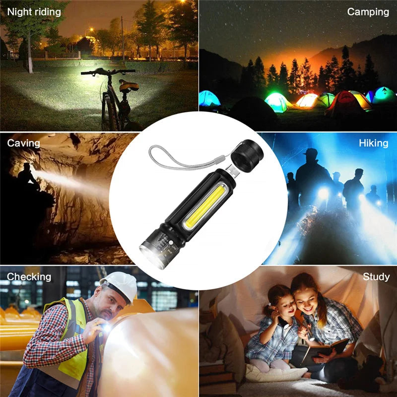 USB Rechargeable Magnetic Flashlight – LED Emergency Light with Magnet and Carry Strap