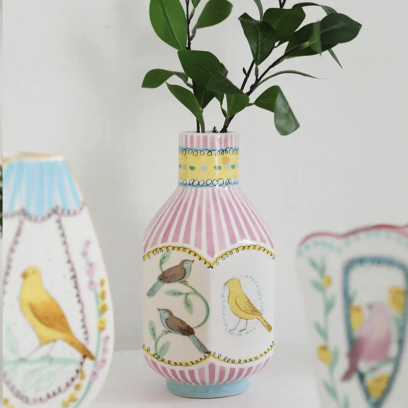 Vintage Illustration Ceramic Vase