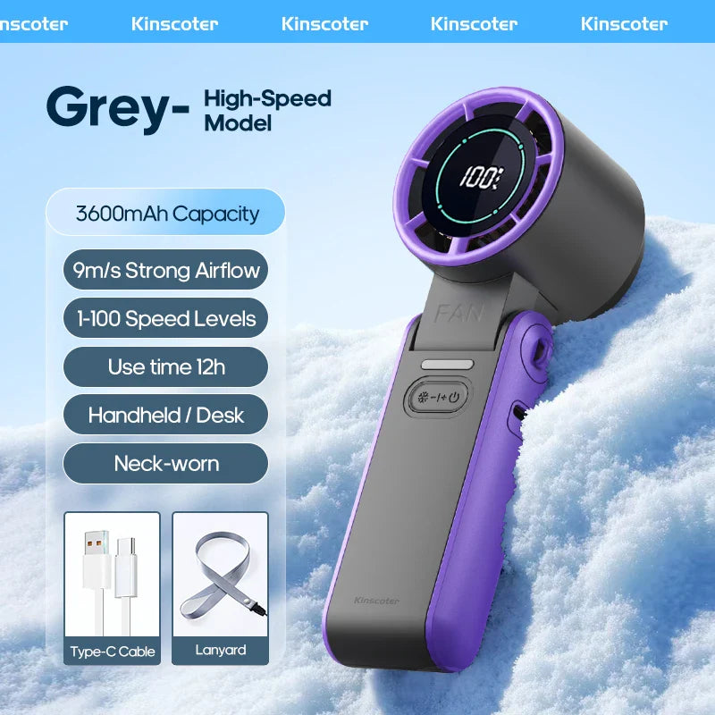 CoolityGo Handheld Fan with Ice-Cool Technology | 100 Speed Levels | 3600mAh Battery | Foldable & Ultraleight