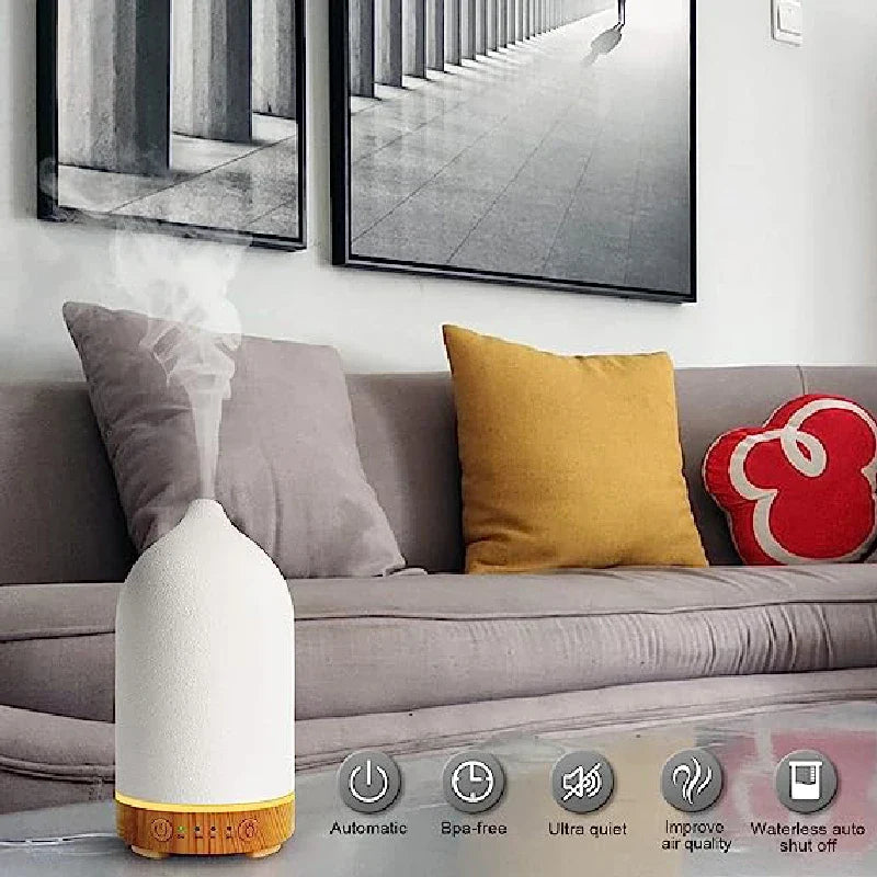 Aromisca Ceramic Aroma Diffuser | 100 ml Ultrasonic Air Humidifier | 7 LED Colors & Timer | Handcrafted Design