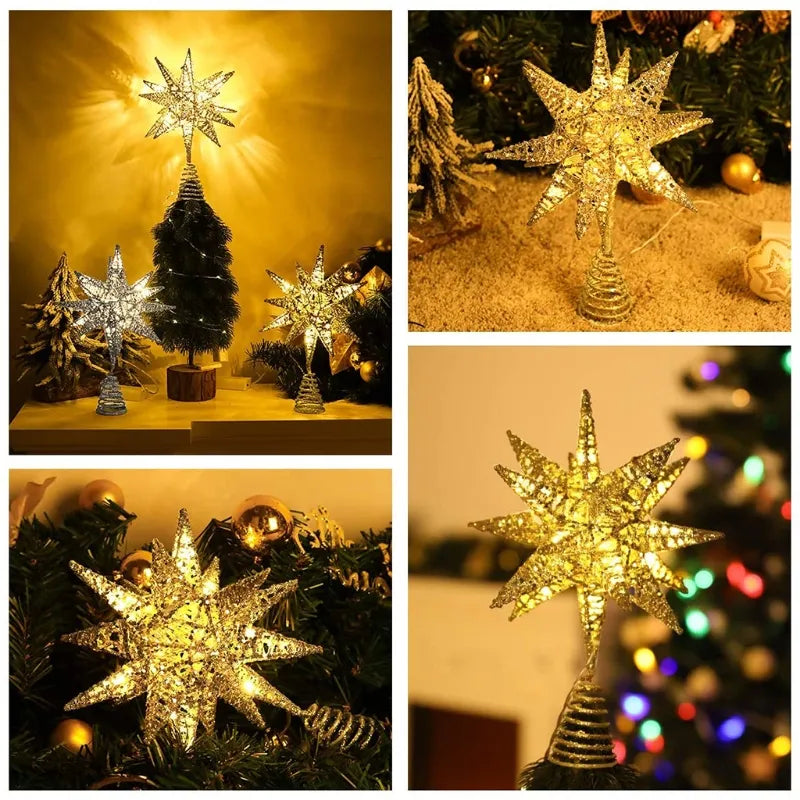 TwinkleGlow - LED Star Tree Topper with Warm Light and Easy Setup