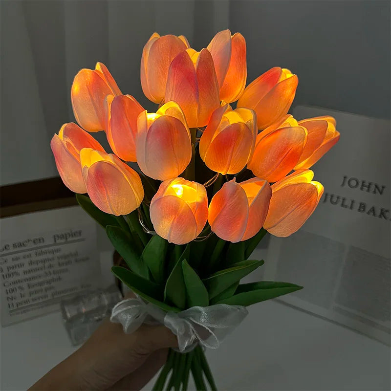 LED lamp with artificial tulip bouquet perfect for gifts or as wedding party home decorations