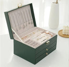 Lockable Leather Jewelry Box with Multi-Layer Storage