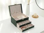 Lockable Leather Jewelry Box with Multi-Layer Storage