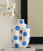 Blue Polka Dot Wonky Vase