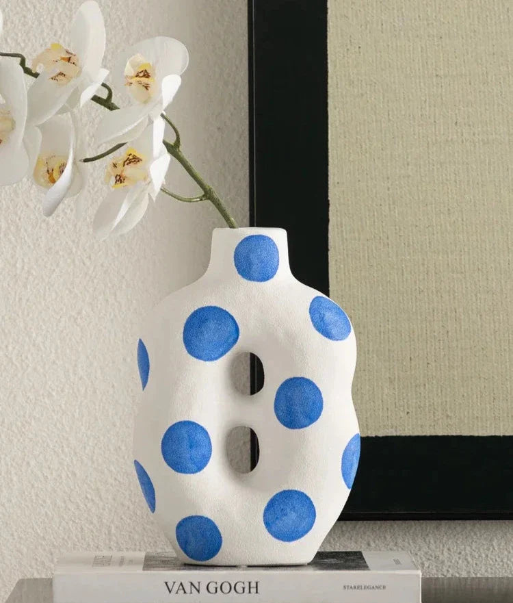 Blue Polka Dot Wonky Vase