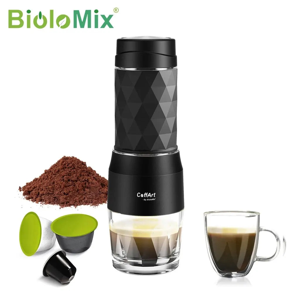 Portable Coffee Machine Espresso Machine Hand Press Capsule Ground Coffee Brewer Portable for Travel and Picnic, BioloMix