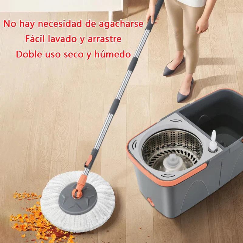 Dual chamber mop with double chamber bucket | 138 cm stainless steel handle | 360° swivel head | For tiles, wood & laminate