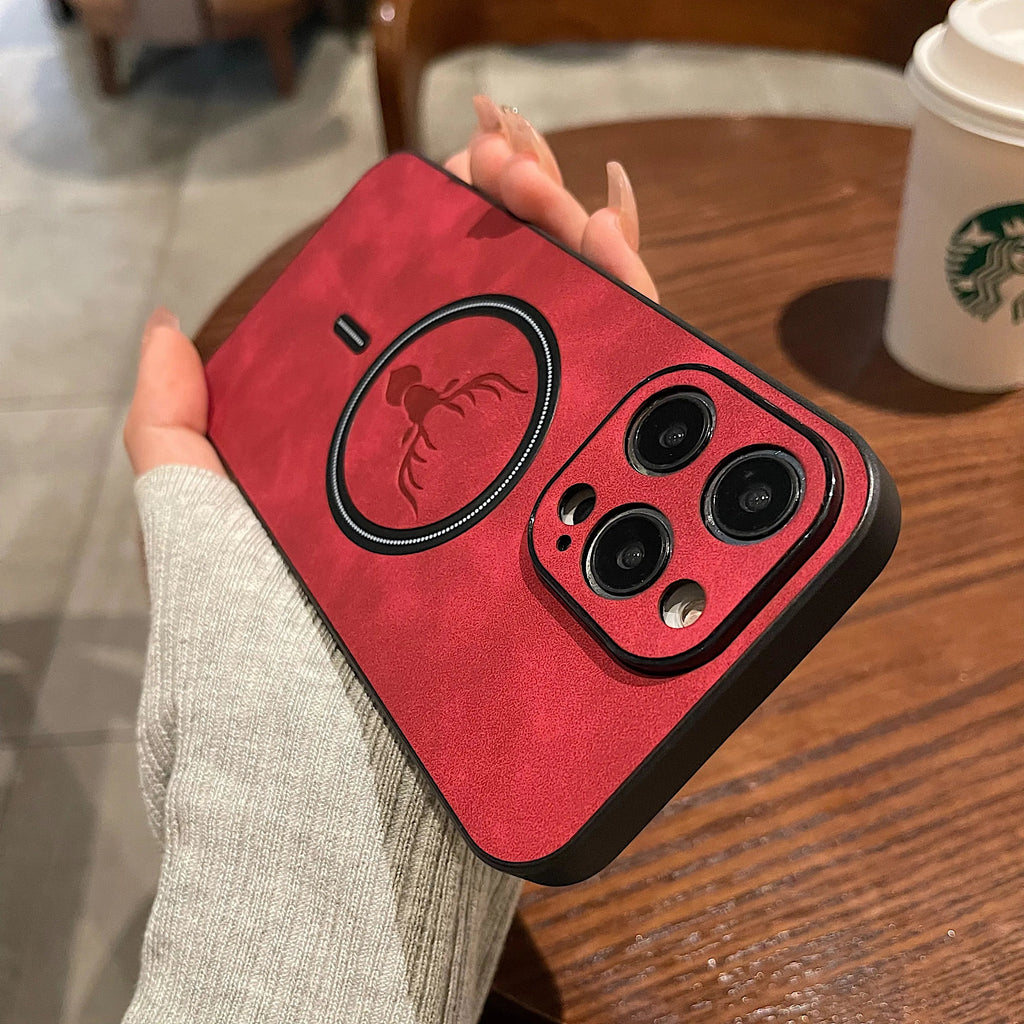 Luxury Deer Leather Apple iPhone Case | Magnetic Phone Case, Wireless Case, MagSafe, Wireless Charging, Protective Case, Cover for iPhone 15, 14, 13 Pro Max Plus