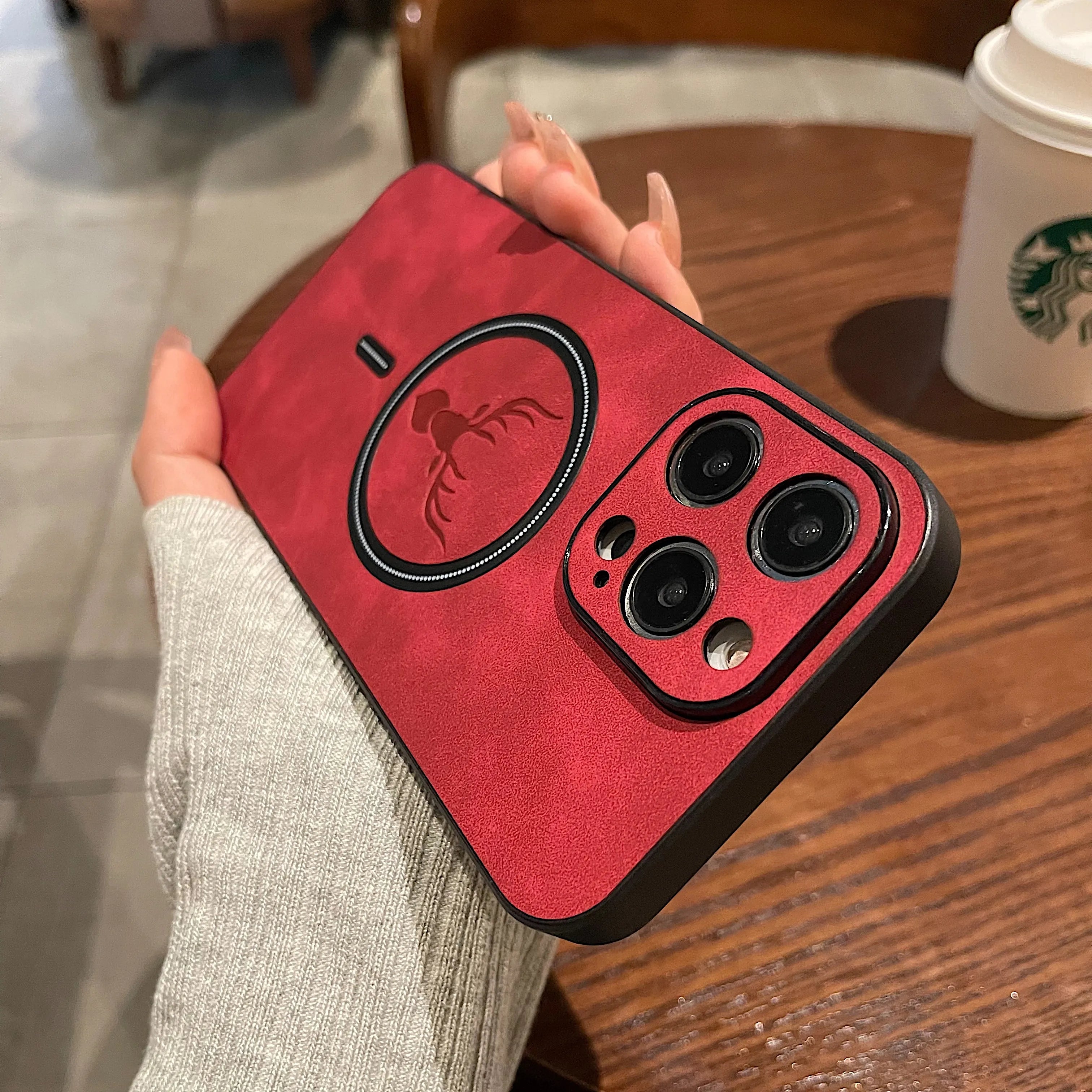 Luxury Deer Leather Apple iPhone Case | Magnetic Phone Case, Wireless Case, MagSafe, Wireless Charging, Protective Case, Cover for iPhone 15, 14, 13 Pro Max Plus