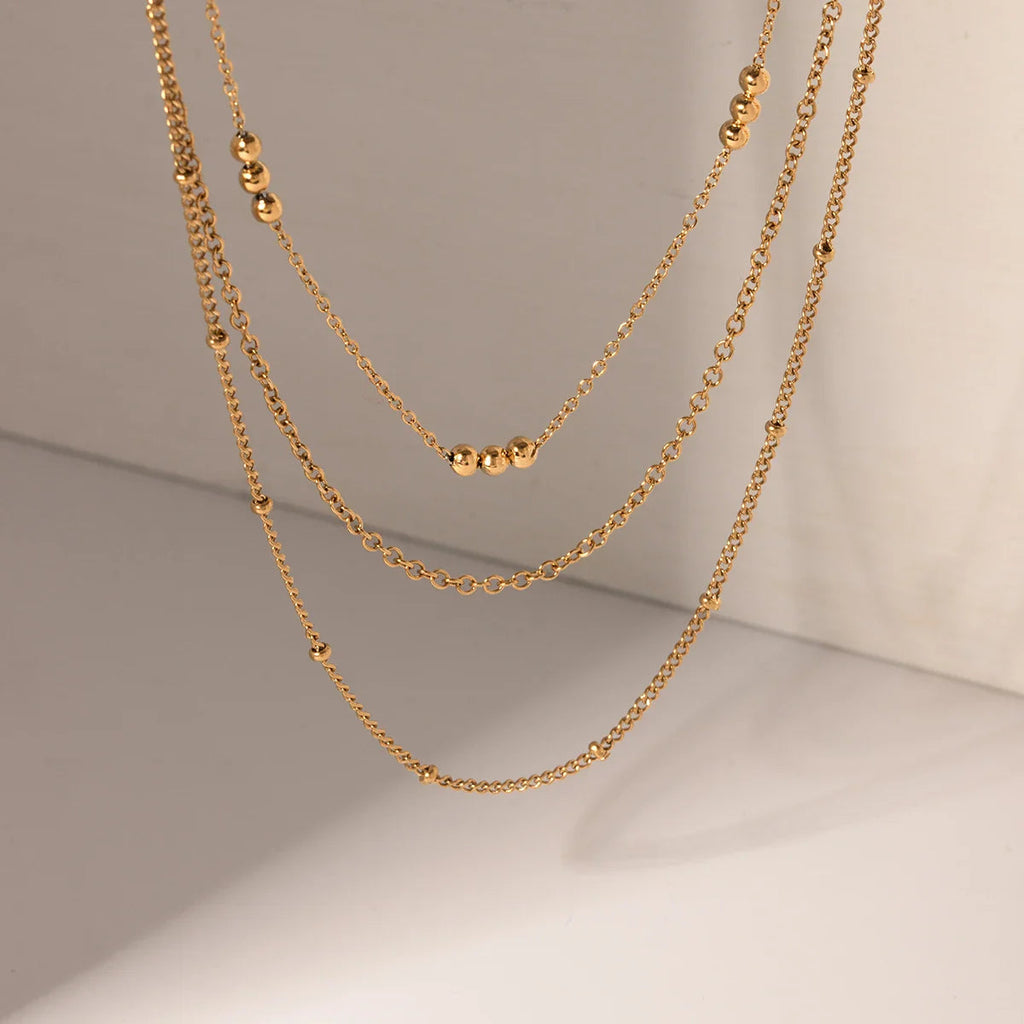 18k Dainty Triple Satellite Necklace Stack
