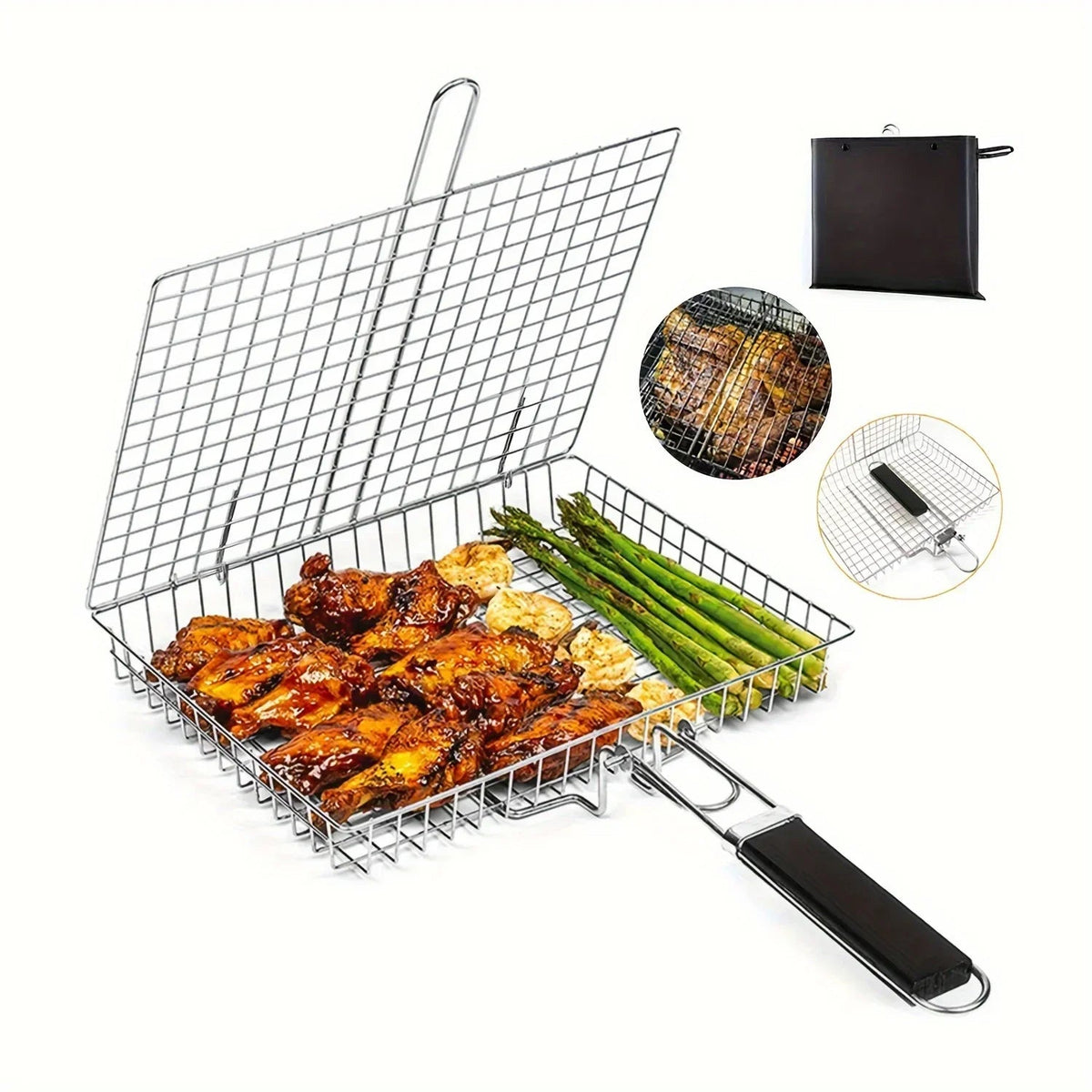 Grillaro BBQ Basket | Foldable & Non-Stick | Stainless Steel & Heat Resistant | For Meat & Vegetables