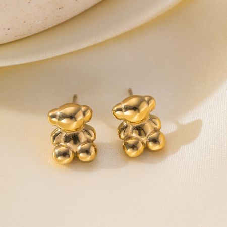 Cute Bear Pendant Necklace and Earring Set for Women – Waterproof Stainless Steel Jewelry Gift