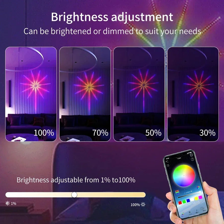 RGBIC Fireworks String Lights | Bluetooth & Music Control via App | 5V USB Dream Color Garland for Party, Wedding & Christmas | Aurafyre