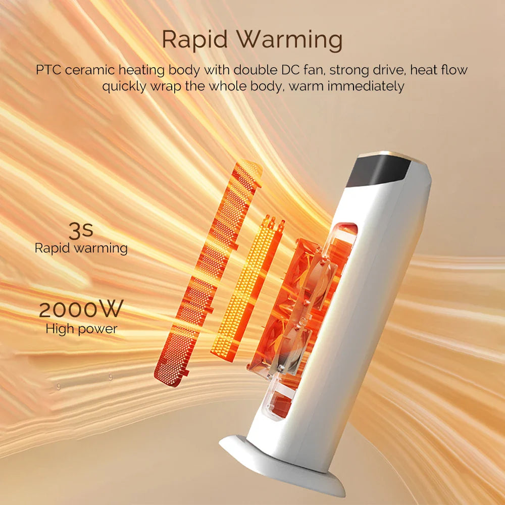 Electric PTC Fan Heater with Adjustable Temperature, Remote Control and Timer, Energy Efficient