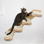 Cat climbing ladder for wall mounting made of wood with sisal