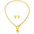 Rope Chain Anchor Clasp Heart Necklace and Earring Set
