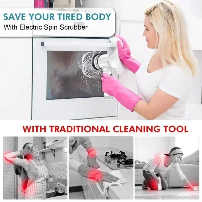 Electric Spin Scrubber with 5 Replaceable Brush Heads, Powerful Cordless Bathroom Cleaning Brush