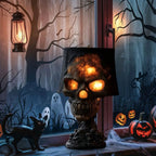 Gothic Table Lamp SkullFire | Halloween Skull Decor | LED Ambient Light | 20 x 11 x 11 cm