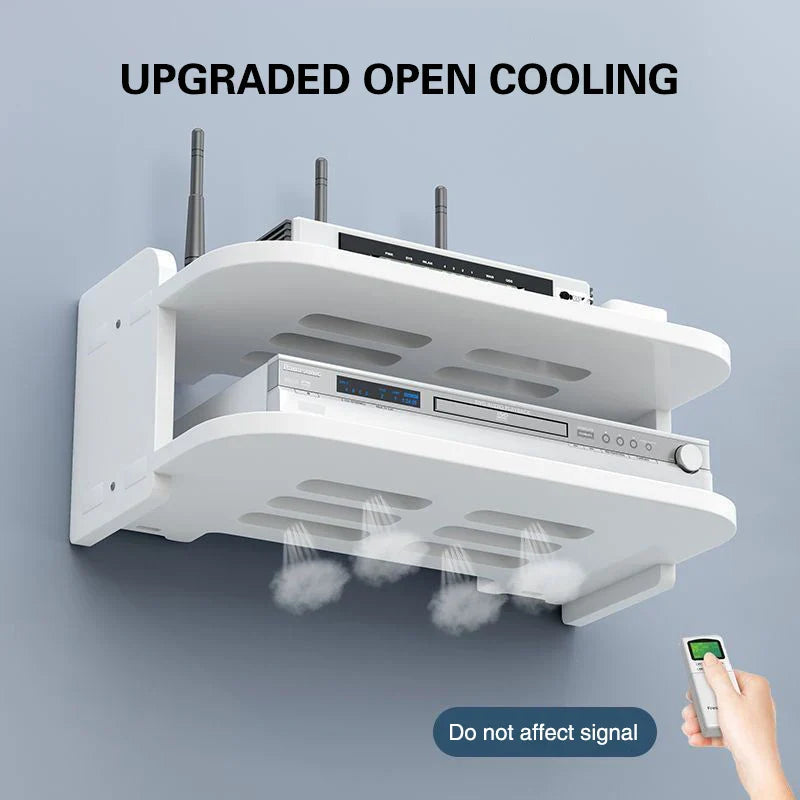 SkyConnect Home | WLAN Router Wall Shelf | Hidden Cable Organizer & Socket Holder | Floating Shelf for TV Box & More | White | 40×12×8 cm