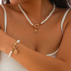Beaded Pearl Snowflake Bracelet and Necklace Set