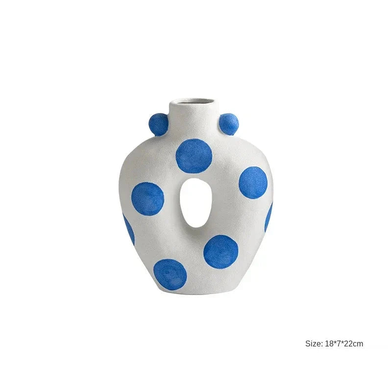 Blue Polka Dot Wonky Vase
